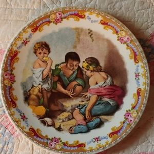 Antique plate, boys throwing dice